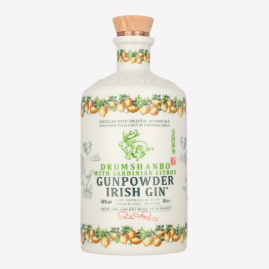 Drumshanbo Gunpowder Irish Gin Sardinian Citrus Ceramic Collector's Bottle